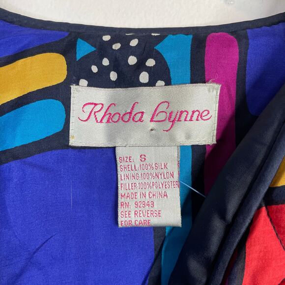 Vintage Rhoda Lynne Quilted Silk Open Jacket 90s Colorful Oversized Womens S - Picture 11 of 15